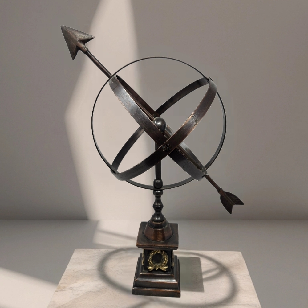 Armillary Metal Sphere Copper Brown Color Celestial Globe Rings Arrow Equator